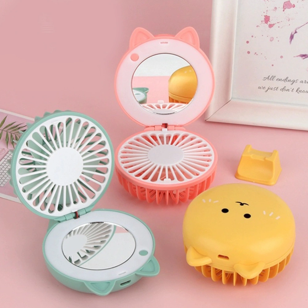 Ultra-silent USB Charging Fan Pocket Mini Fan with Makeup Mirror Creative Electric Folding Fans Cooling for Office Home (Pink)