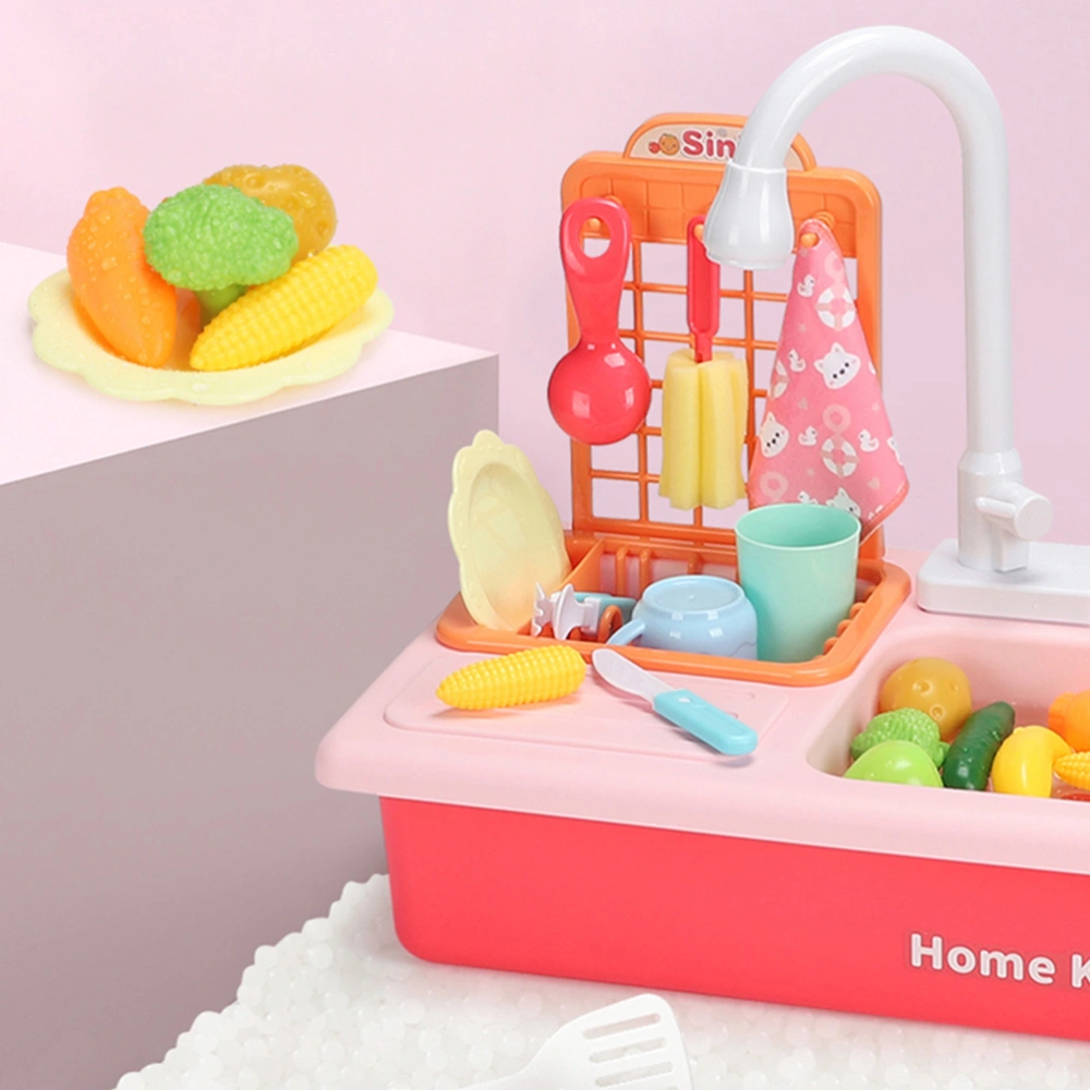 1 Set Washing-up Toys Kit Kitchen Sink Plastic Pretend Plastic Electric Water Dishwasher with No Battery for Kids (Old Pattern, Pink)