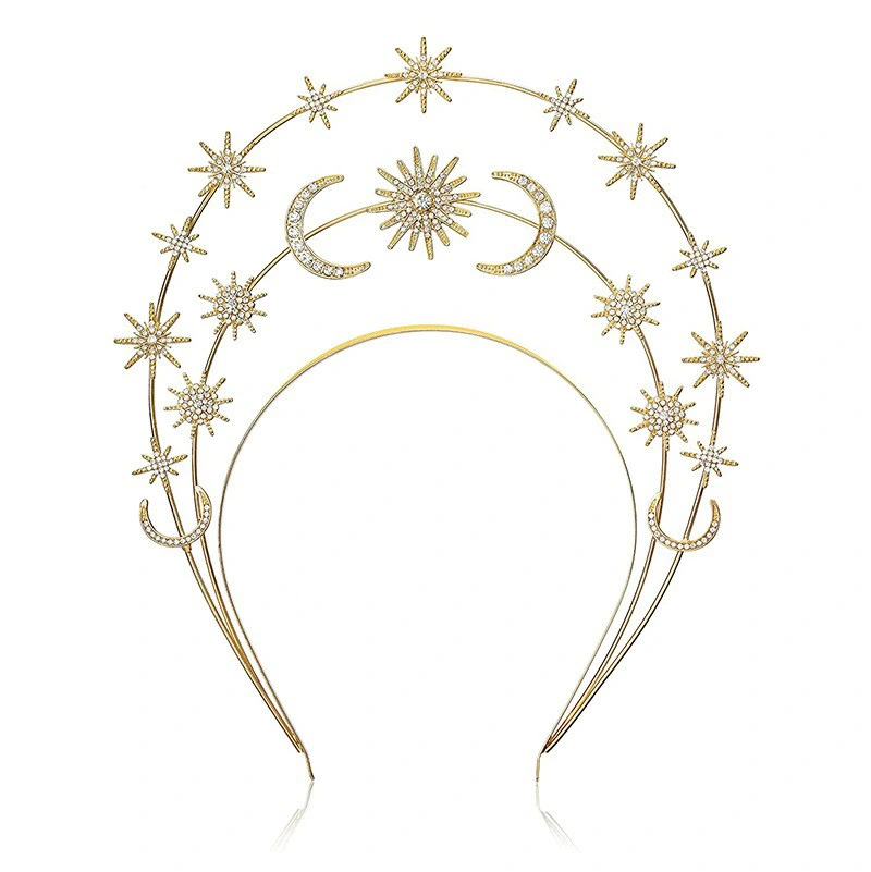 Goddess Crown Headband Three Tier Crown Headband Star Moon Crown Headband