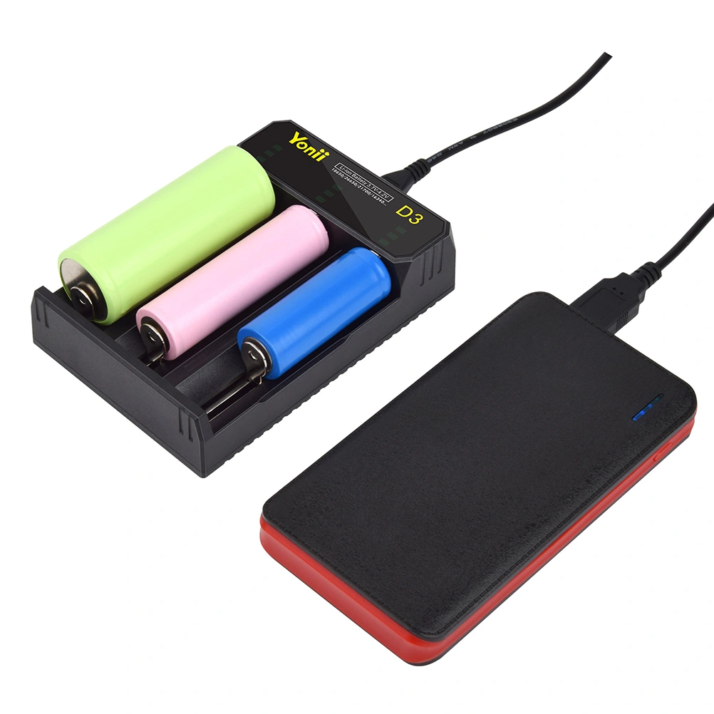3 Slots Battery Charger USB Interface 18650 Multi-function Li-ion Battery Charger for 18650/26650/21700 Battery Charger Intelligent Independent Charging Device (Black)