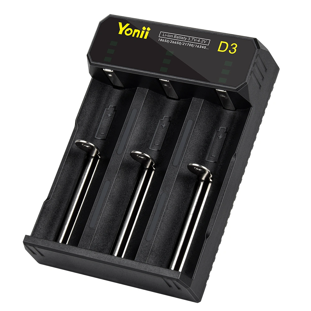 3 Slots Battery Charger USB Interface 18650 Multi-function Li-ion Battery Charger for 18650/26650/21700 Battery Charger Intelligent Independent Charging Device (Black)