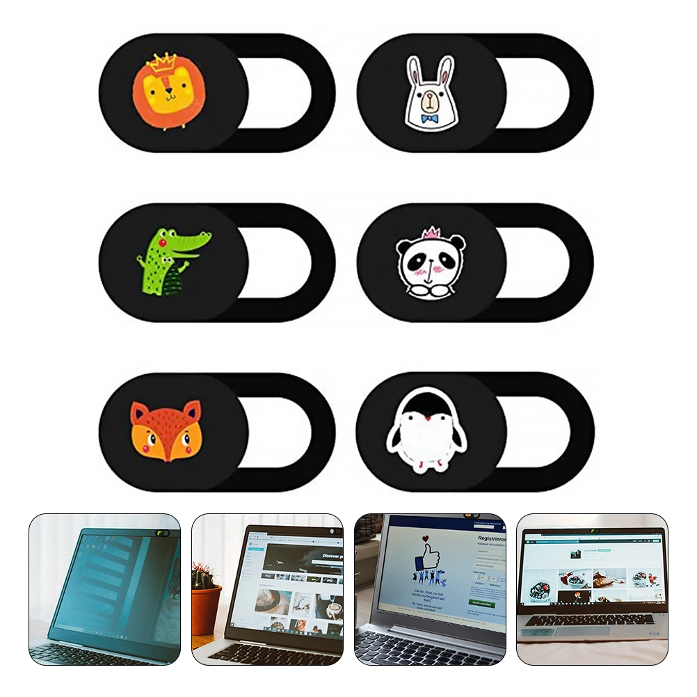 6Pcs Cartoon Animal Pattern Adhesive Computer Phone Camera Cover Slide Blocker