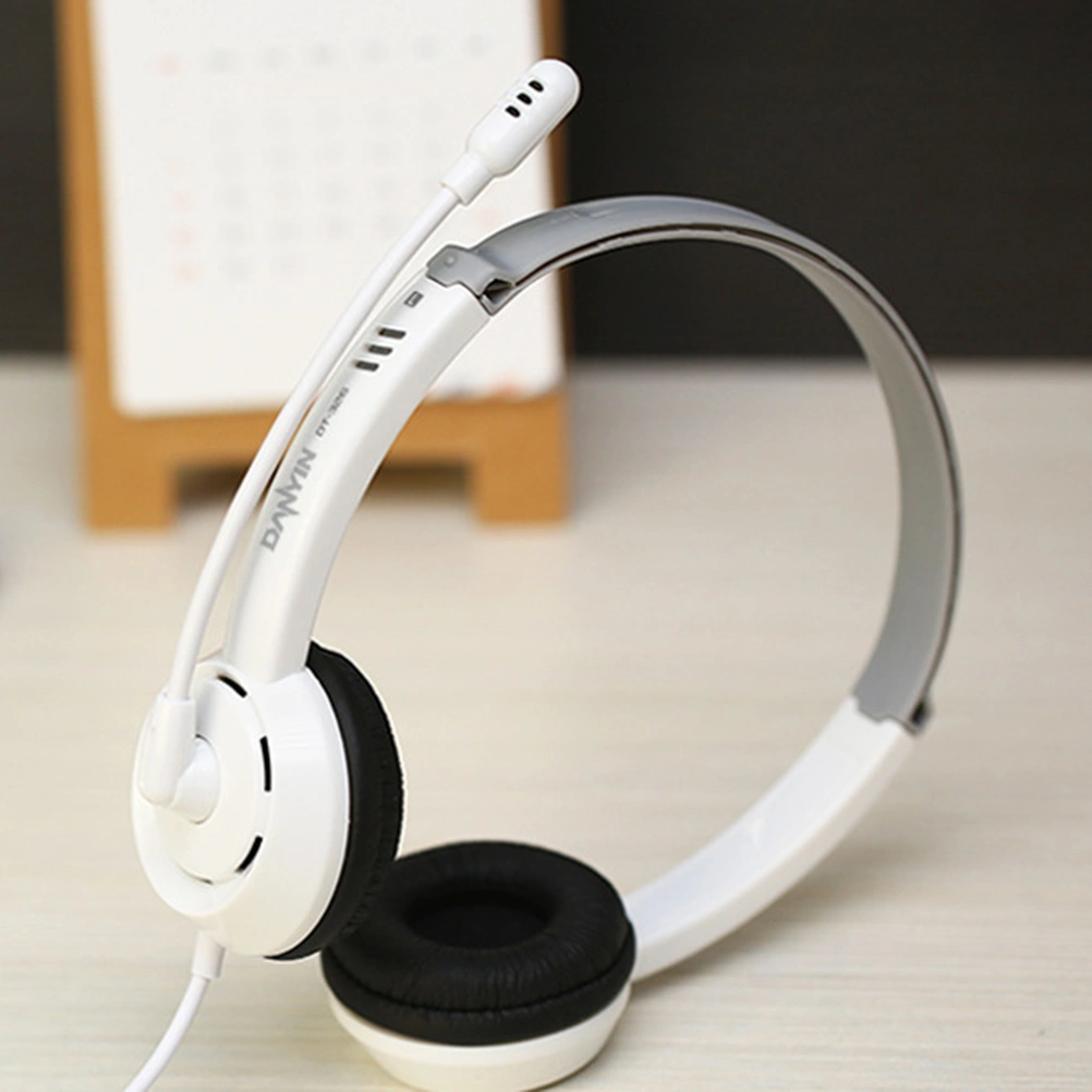 Wired Stereo Headset Noise Cancelling Earphone with Mic for Office Adjustable for Computer Laptop Desktop (White)