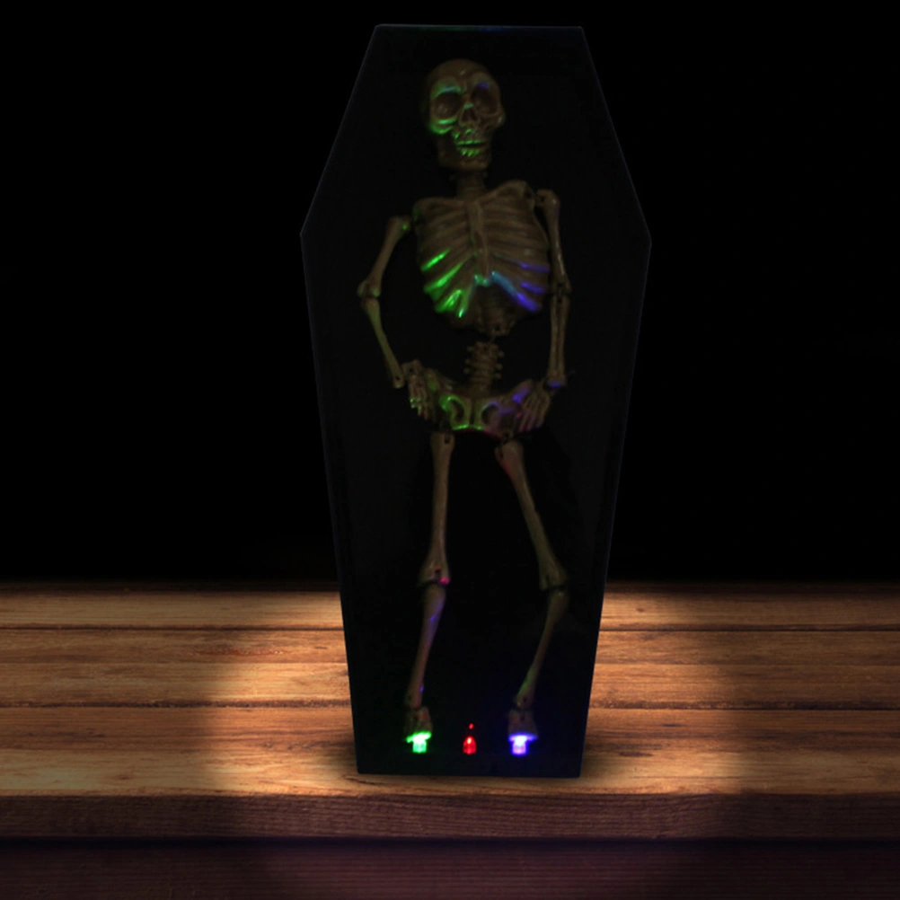 Press Control Dancing Skeleton Scary Coffin Voice Control Halloween Prank Toy (Black)