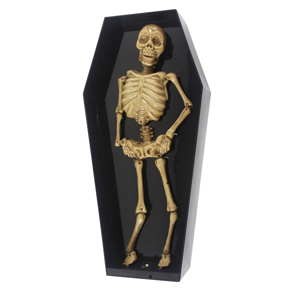 Press Control Dancing Skeleton Scary Coffin Voice Control Halloween Prank Toy (Black)