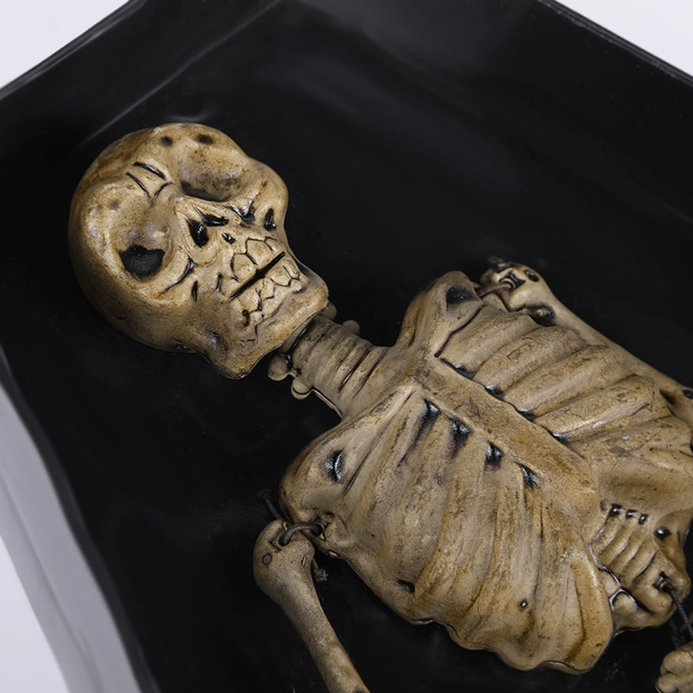 Press Control Dancing Skeleton Scary Coffin Voice Control Halloween Prank Toy (Black)