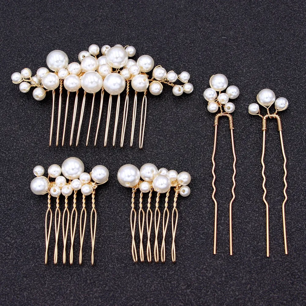 1 Set Pearl Hair Piece Wedding Bride Hair Pin Hair Combs Teen Girls Headdress Bridal Hair Accessories