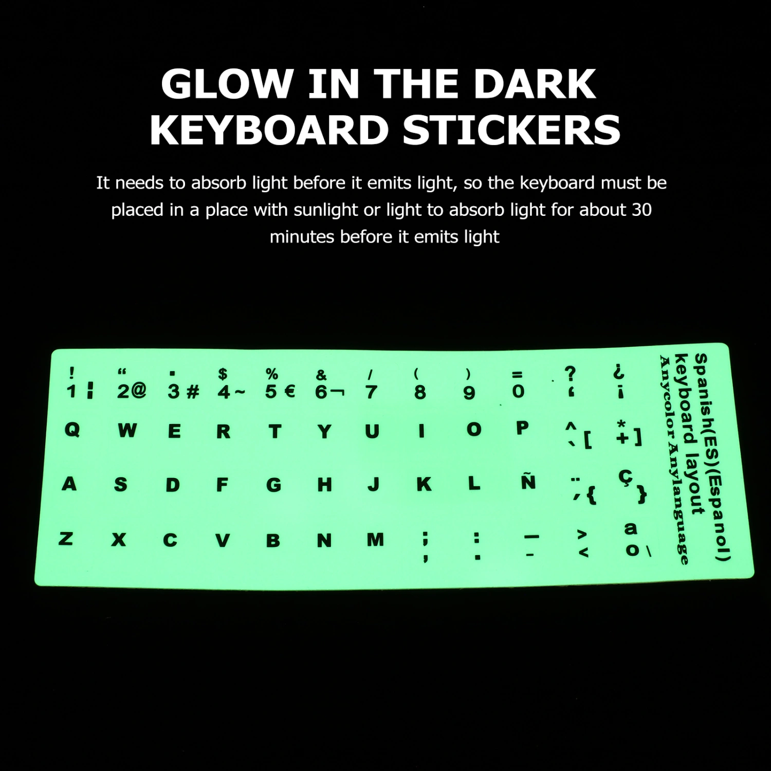 1 Sheet Glow In The Dark Keyboard Sticker Spanish Keyboard Replacement Sticker