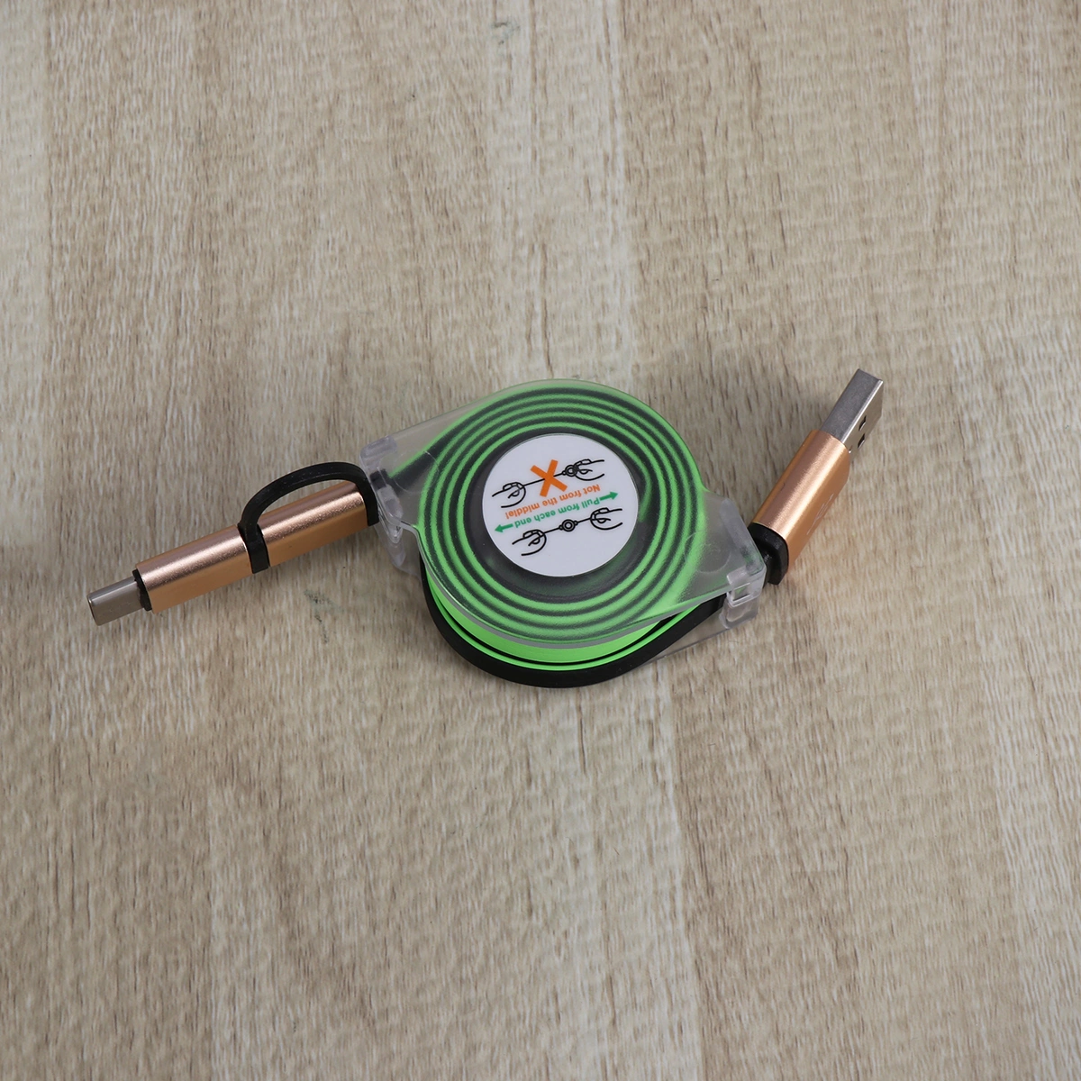 1m USB Charging Cable Retractable Type-C / Micro USB Charging Cord Portable Charger Cable for Android Phones (Green)
