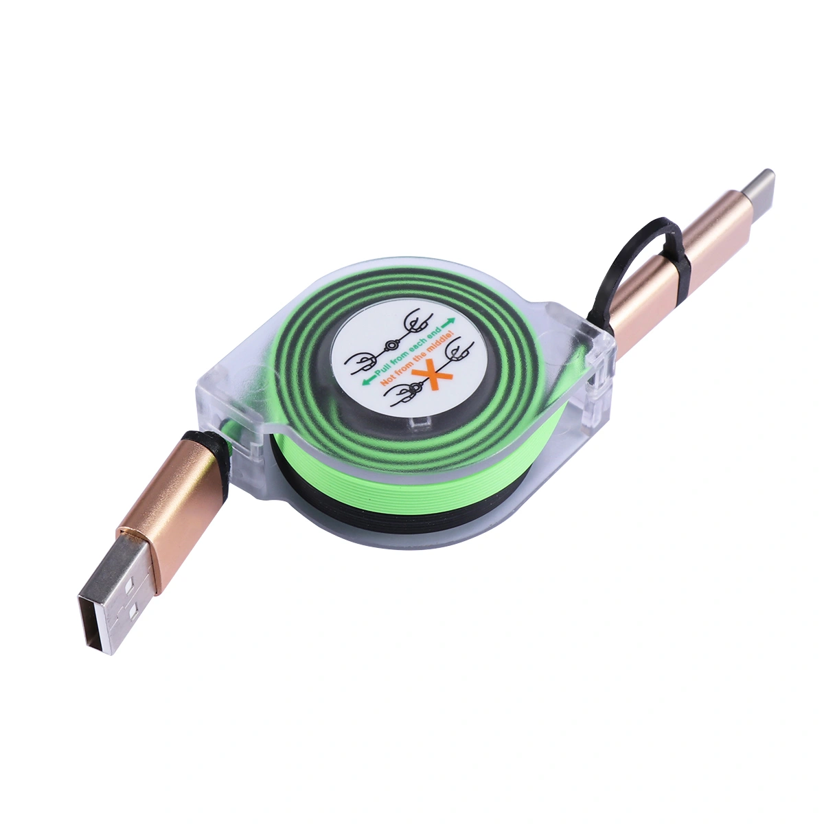 1m USB Charging Cable Retractable Type-C / Micro USB Charging Cord Portable Charger Cable for Android Phones (Green)