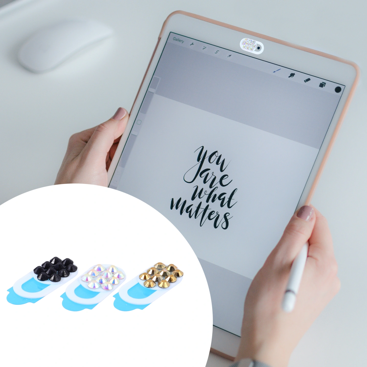 3Pcs Adhesive Laptop Computer Phone Camera Cover Slide Blocker with Rhinestone