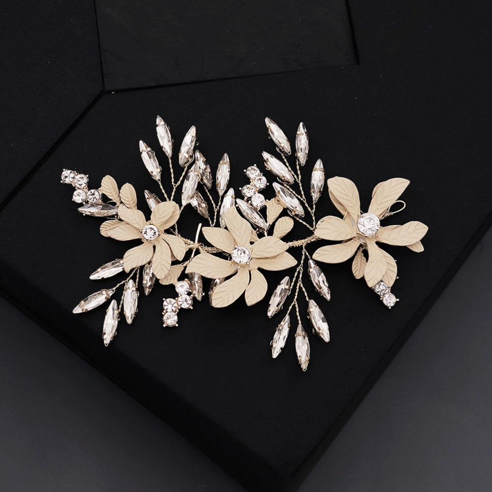 Rhinestone Flowers Hairpin Handmade Golden Headdress Wedding Headpiece Hair Accessories for Women