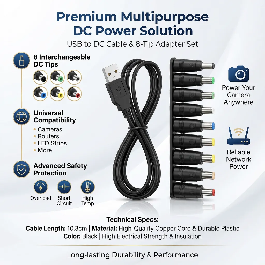 1 Set Multipurpose DC Charging Cable Adapter USB to DC Power Cable Adapter for Camera