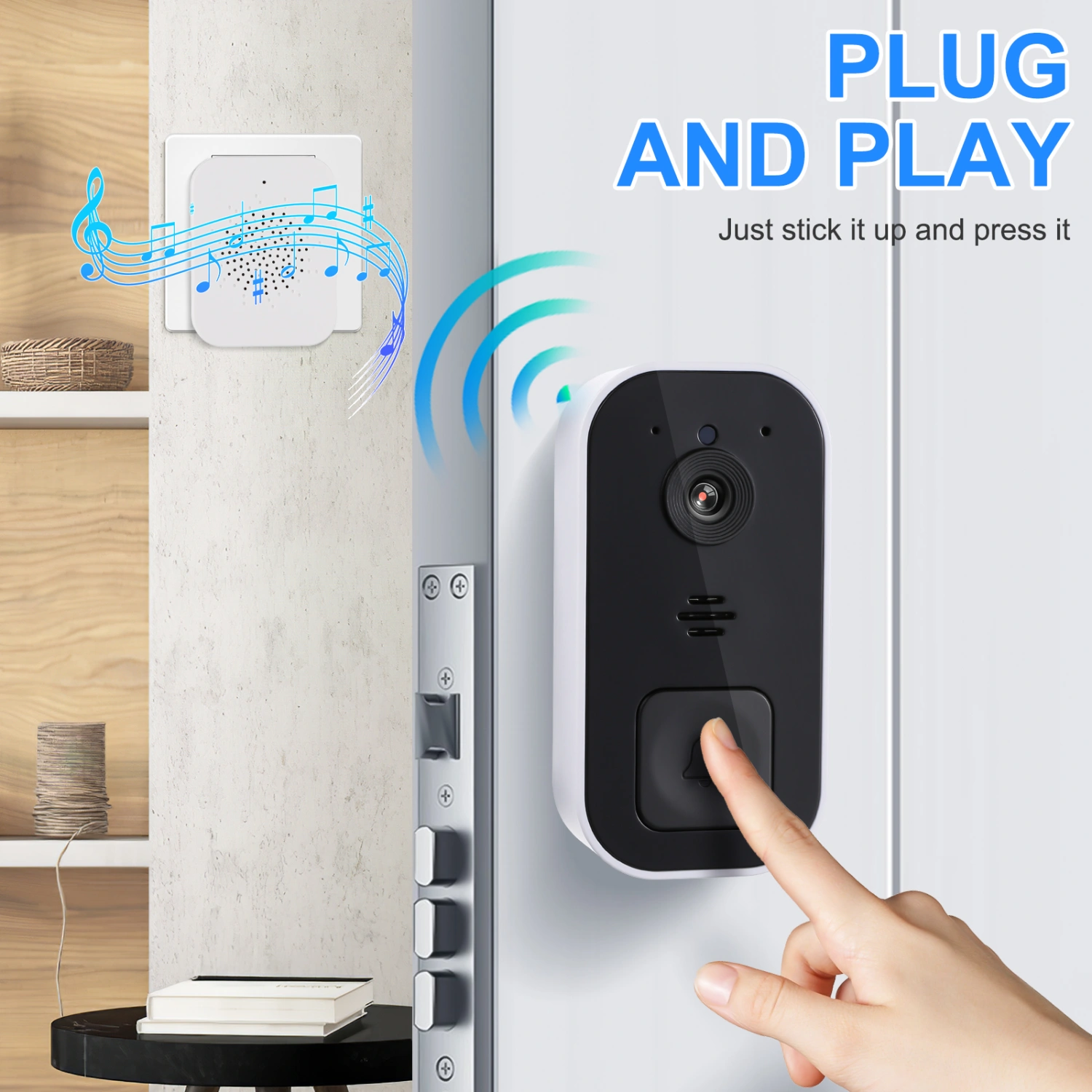 Wireless Video Doorbell Camera Night Vision Two-way Audio Remote Door Bell with Chime for Home Security