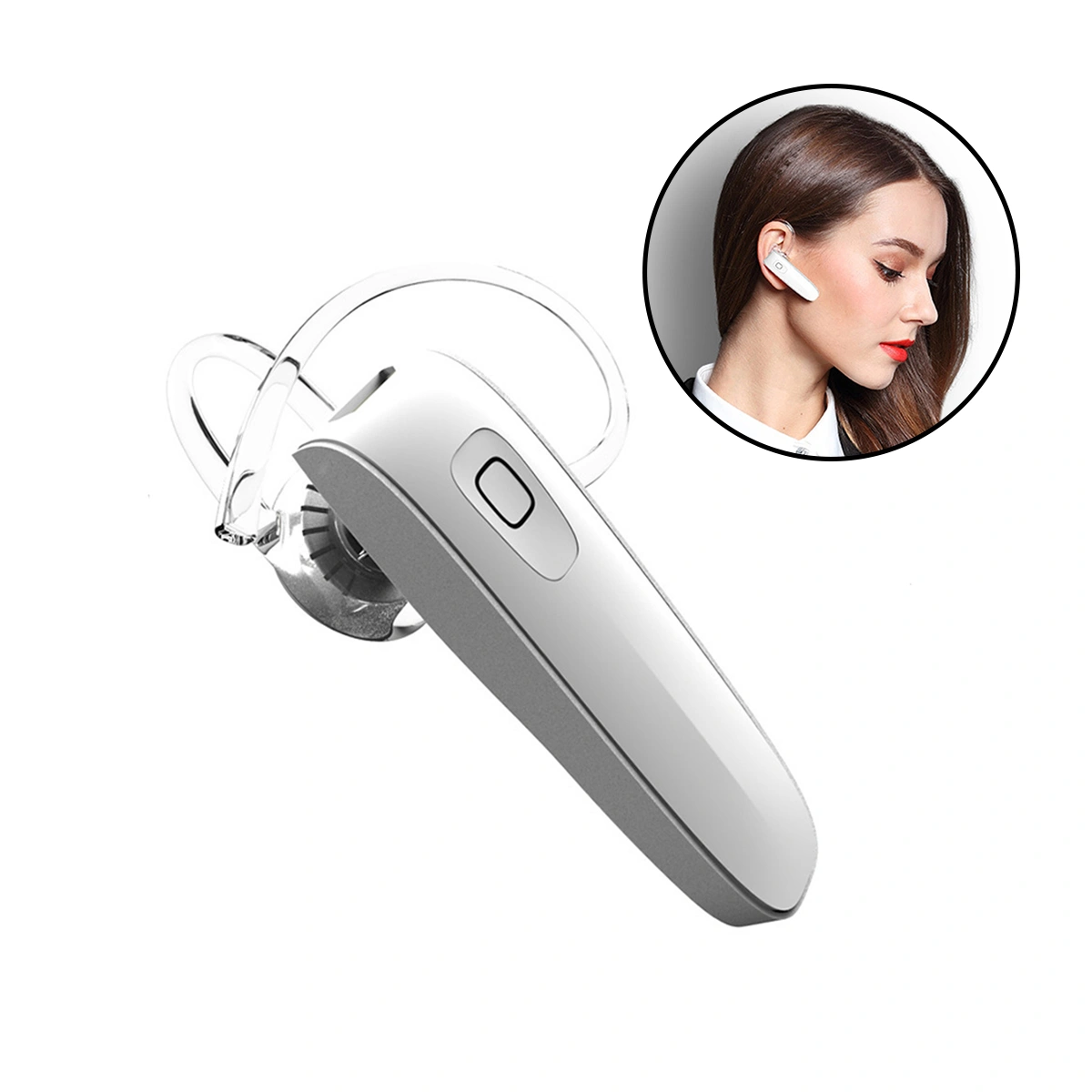 Earphones Wireless Headset Earhook Earbuds Handsfree Headphones for Smart Phone (White)