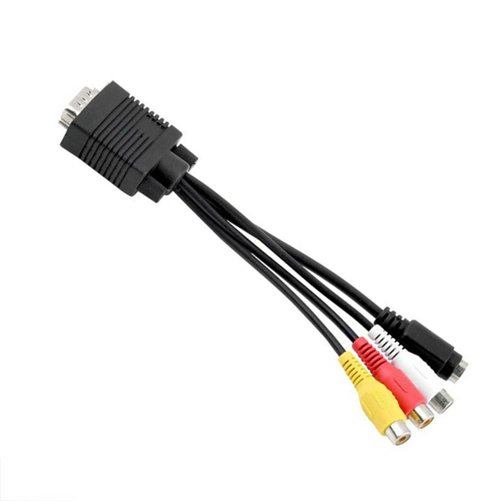 VGA SVGA to S-Video 3 RCA TV AV Out TV-Out Converter Adapter Cable for Laptop PC Televison Black