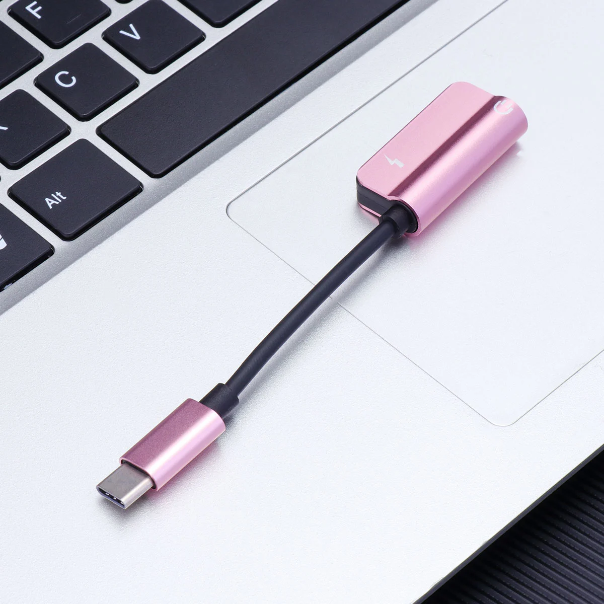 2-in-1USB Type C to 3.5mm Earphone Adapter Charger USB-C Audio Cable 3.5 Jack Headphone Adapter for Phone (Rose Gold)