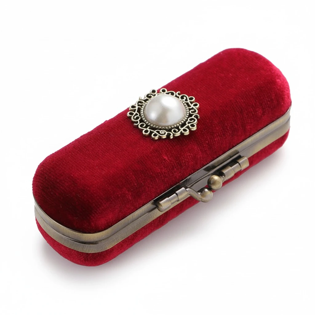 Retro Lipstick Box Lip Balm Organizer Bag Durable Cosmetic Storage Case With Mirror (Red, Random Inner Color)