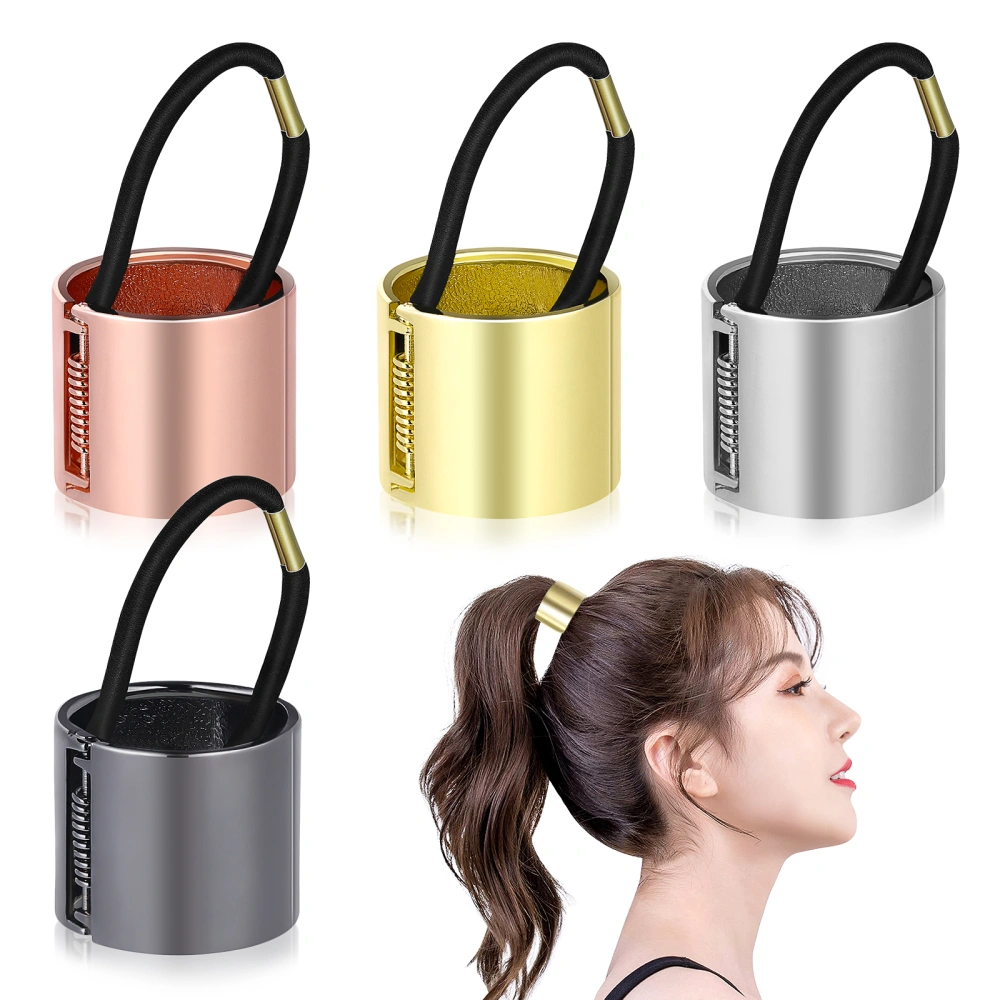 4pcs Metal Hair Ponytail Buckle Band Wrap Holder Tie Hair Band Fashion Accessory for Women Girls (Gold, Silver, Rose Gold, Black Each One)