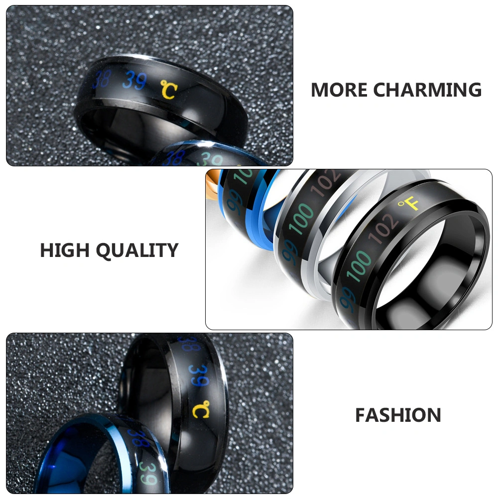 1Pc Fashion Ring Jewelry Intelligent Temperature Display Couple Ring (No.12)
