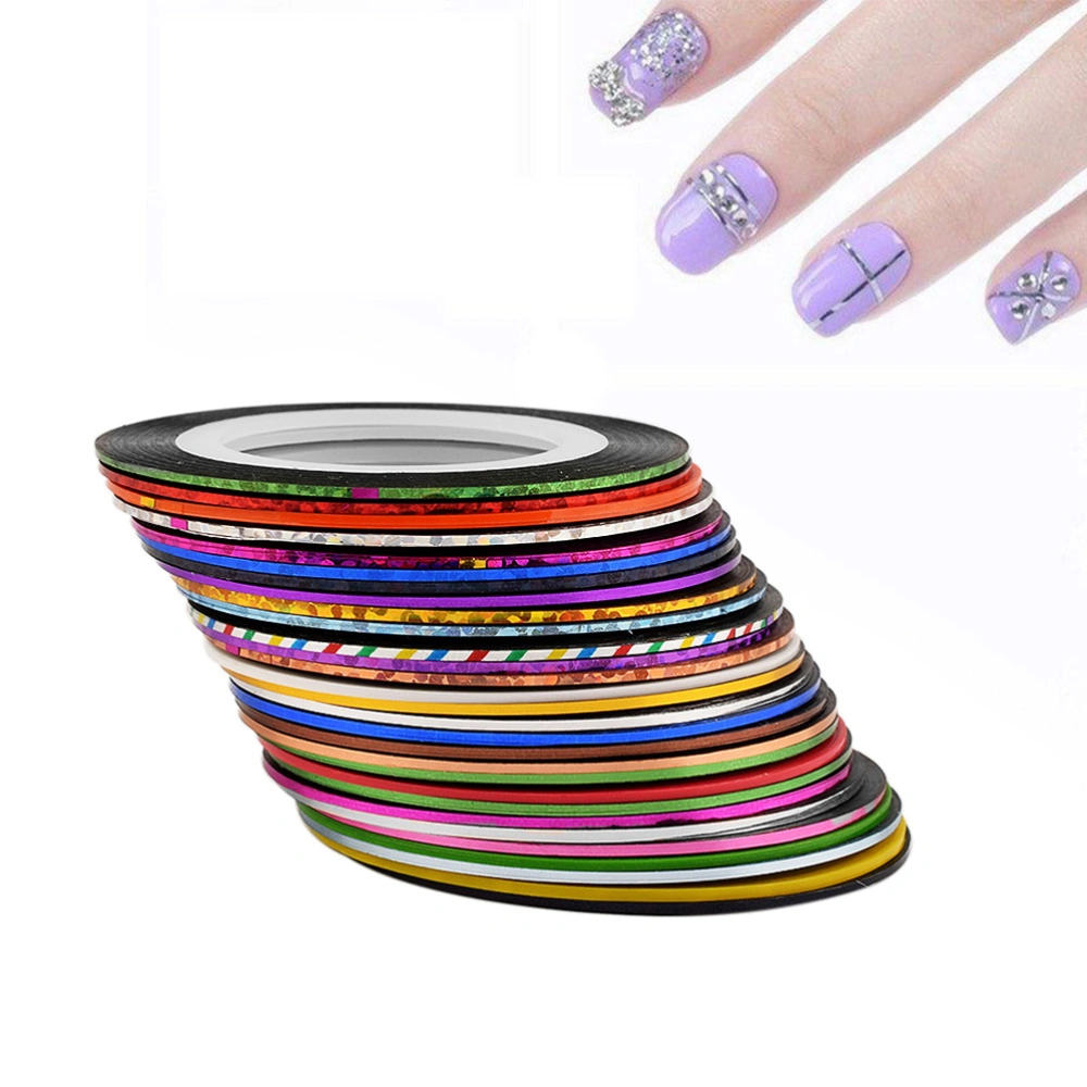 30 Rolls of 1mm Width Nail Art Line Sticker Adhesive Nail Tip Tape Manicure DIY Tools