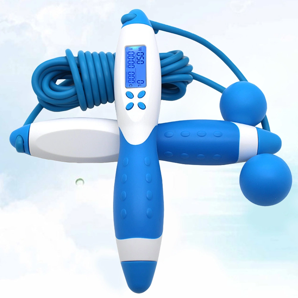 Electronic Counting Jump Rope Skipping Rope Fitness Workout Weight Bearing Sports Accessories for Gym Training Game (White + Blue)