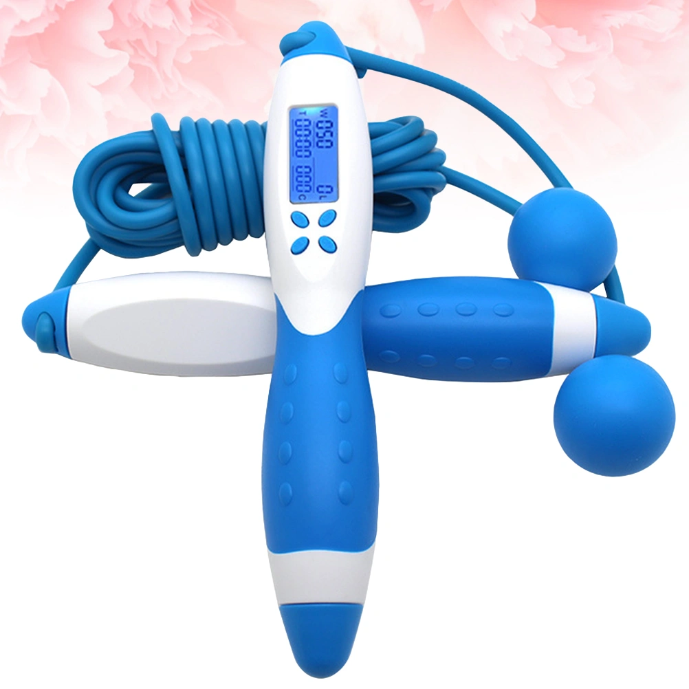 Electronic Counting Jump Rope Skipping Rope Fitness Workout Weight Bearing Sports Accessories for Gym Training Game (White + Blue)