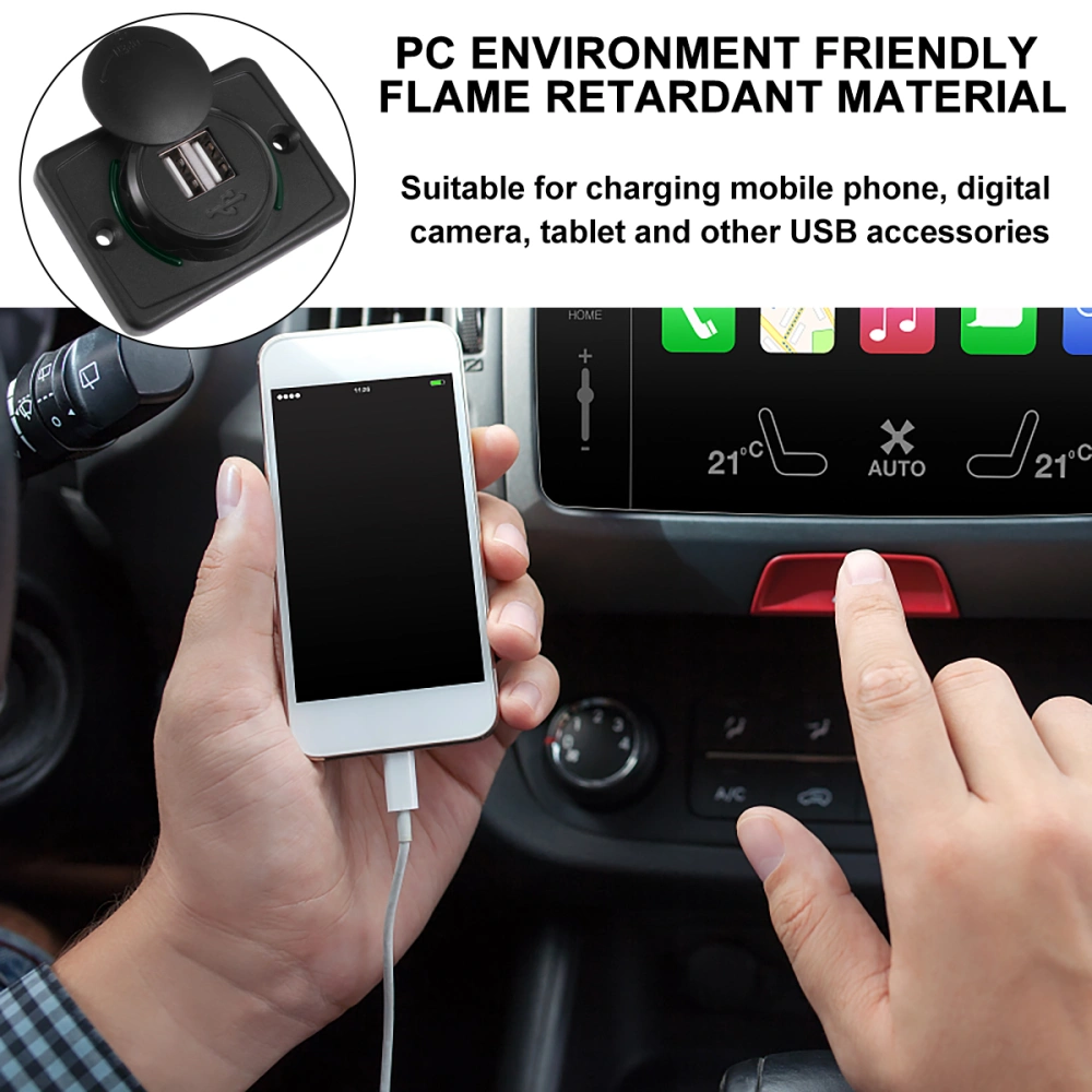 1Pc Dual USB Flat Slide Modified Car Charger Vehicle-Mounted Phone Charge Socket