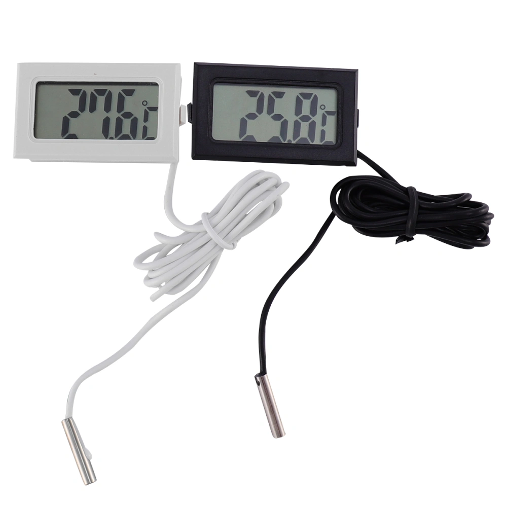 2PCS Waterproof Wired Thermometer Mini Embedded Digital Thermometer for Refrigerator Fish Tank (Celsius, White + Black)