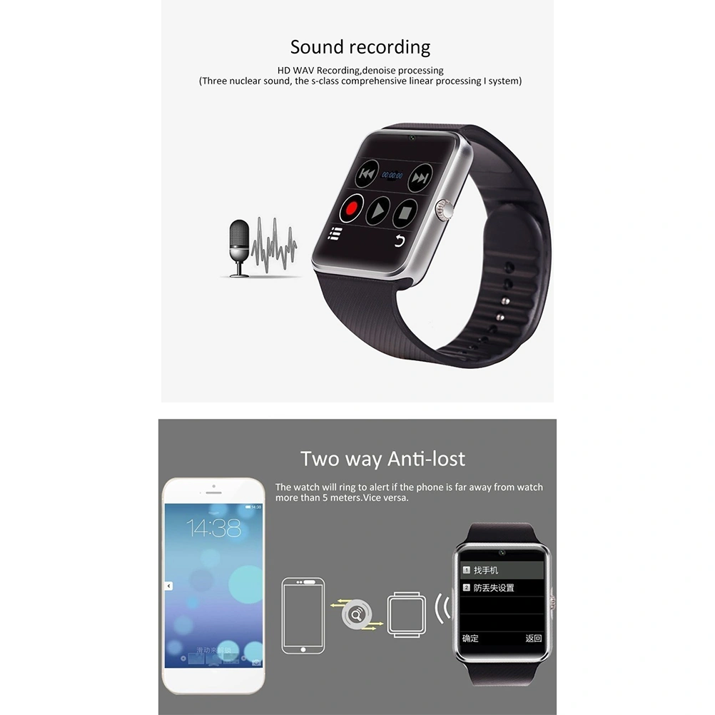 GT08  Smartwatch Smart Watch with SIM Slot and 2.0MP Camera for iPhone / and Android Phones (Silver)