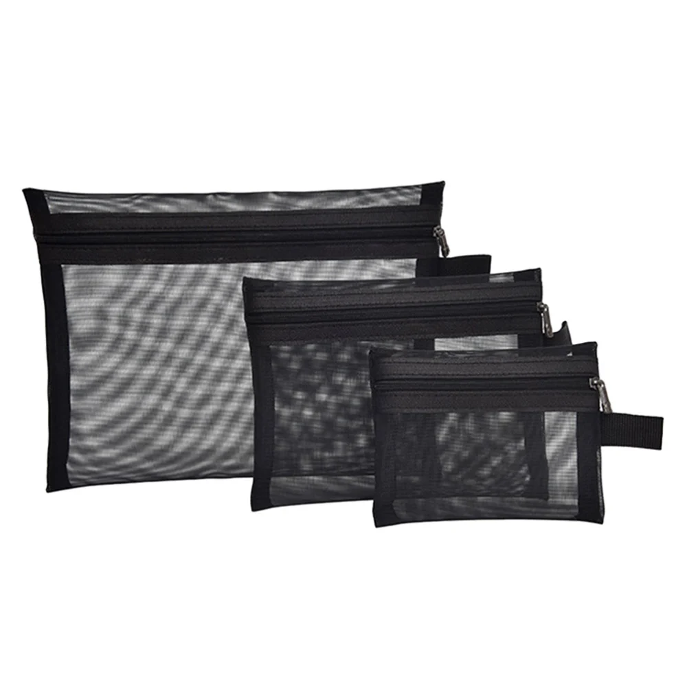 3pcs Multi-functional Mesh Makeup Bags Portable Cosmetic Bags Toiletry Bags