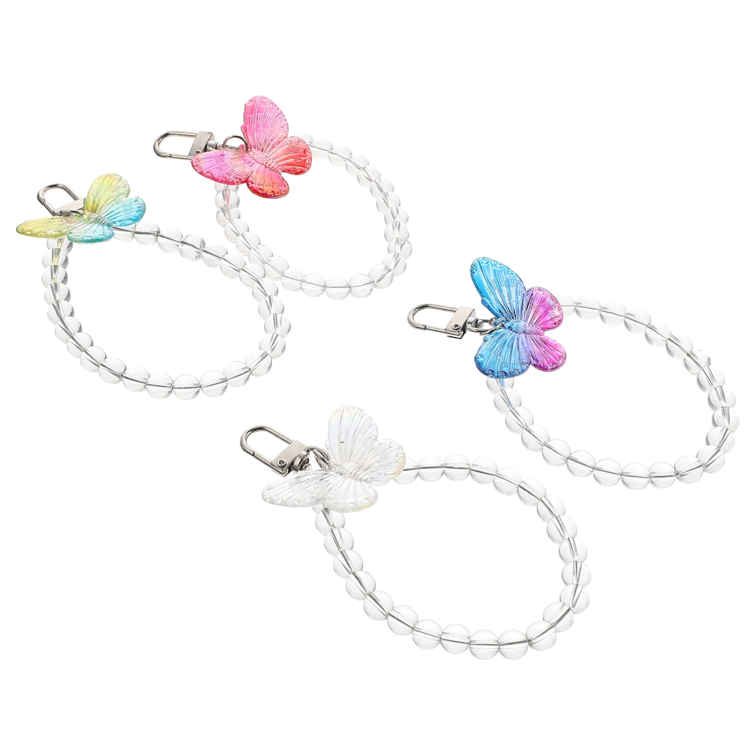 4pcs Short Lanyard Pendants Acrylic Beaded Wrist Rope Phone Case Keychain Pendants