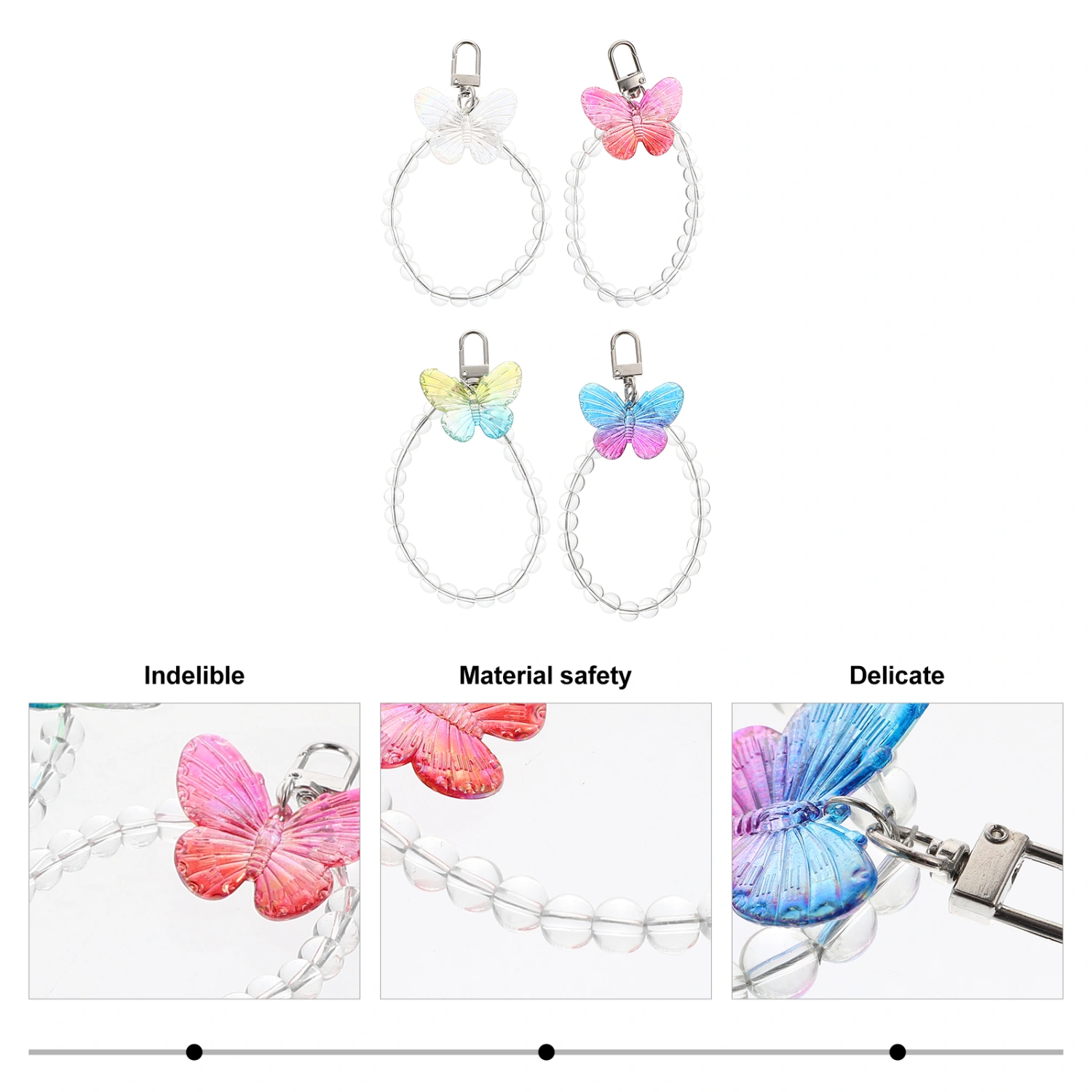 4pcs Short Lanyard Pendants Acrylic Beaded Wrist Rope Phone Case Keychain Pendants