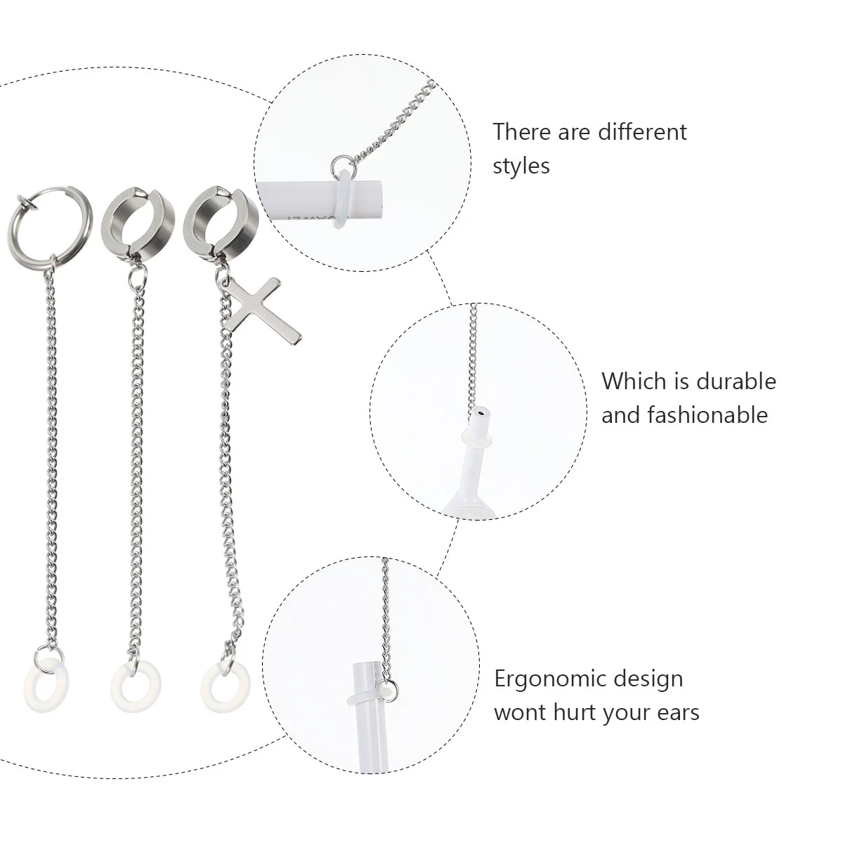 3pcs Fashion Anti-lost Earrings Wireless Earphone Holder Strap Hole Free Earhook