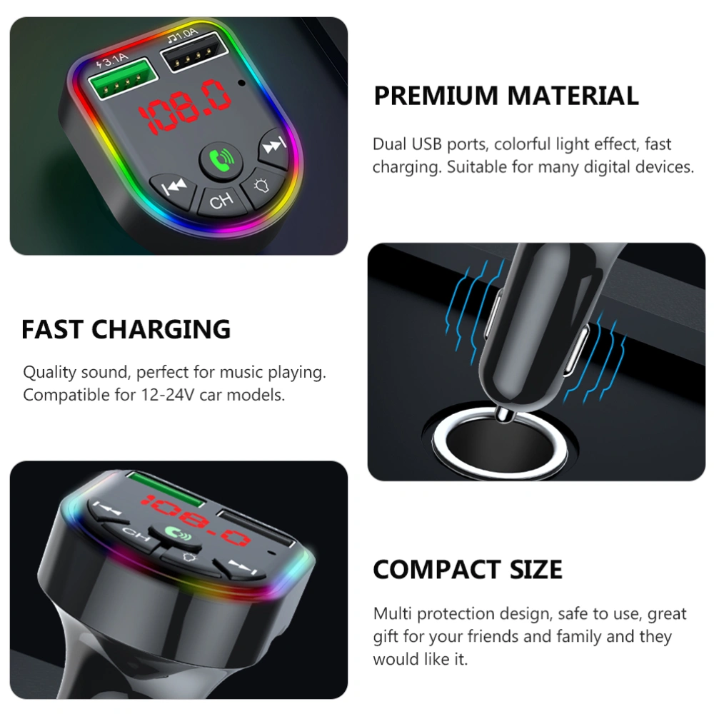 F5 Car Charger Adapter Colorful Light Auto MP3 LED Car Adapter Player (Black)