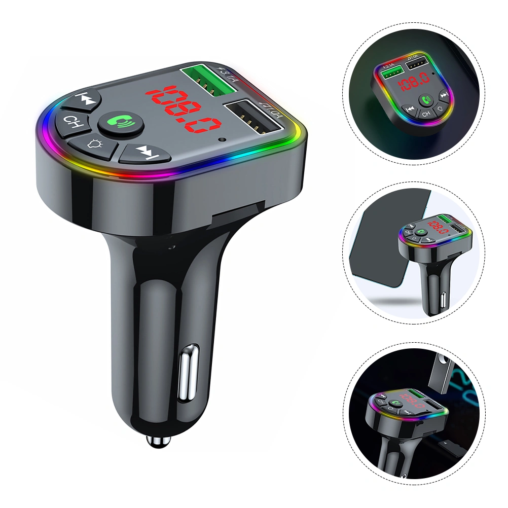 F5 Car Charger Adapter Colorful Light Auto MP3 LED Car Adapter Player (Black)