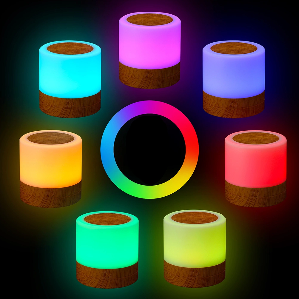 1pc Light Adjustable Led Colorful Light Wood Grain Charging Night Light Bedside Night Light Bedside Lamp for Home (Assorted Color)