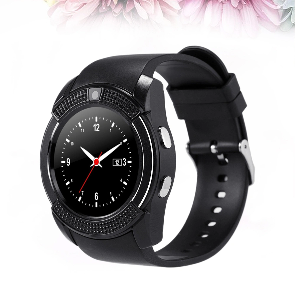 V8 Round Screen AdultSmart Watch SIM PhoneCamera GPS for iphone iOS Android (Black)