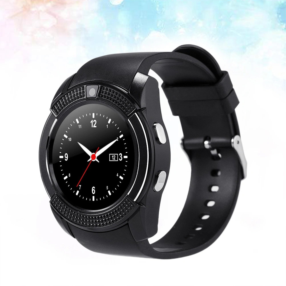 V8 Round Screen AdultSmart Watch SIM PhoneCamera GPS for iphone iOS Android (Black)