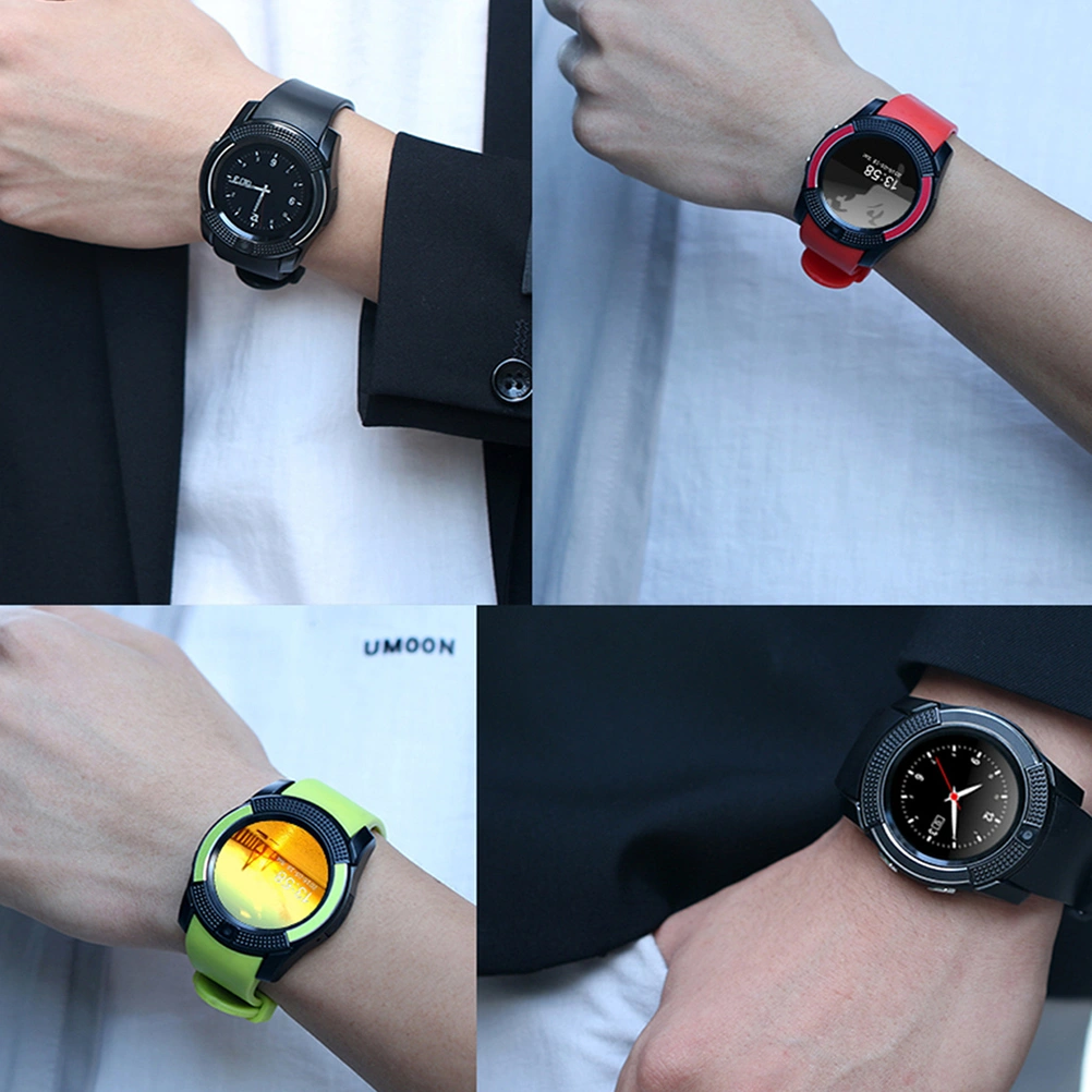 V8 Round Screen AdultSmart Watch SIM PhoneCamera GPS for iphone iOS Android (Black)