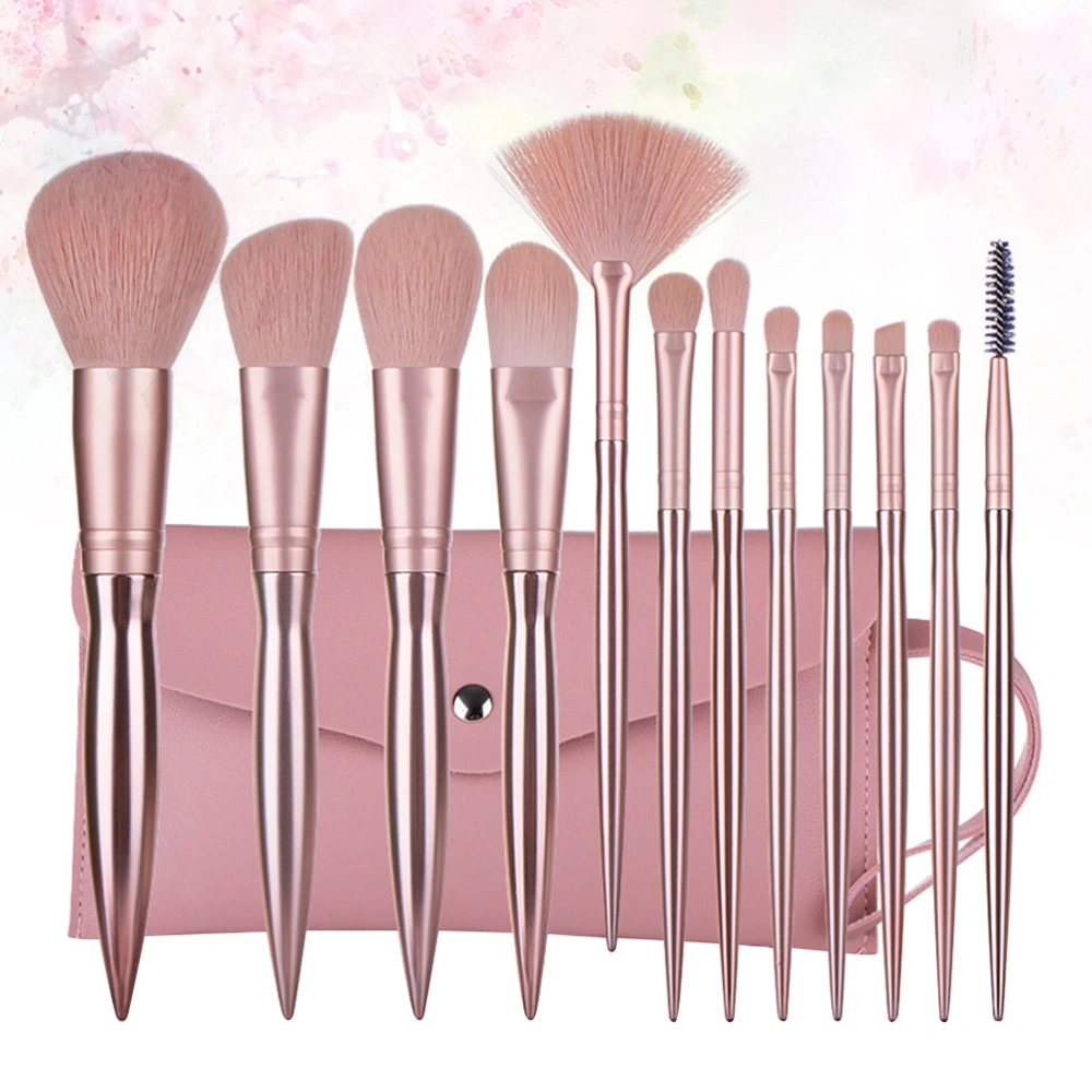 12pcs Electroplating Makeup Brushes Kit Rose Gold Powder Brush Plastic Handle Cosmetics Brush with Bag