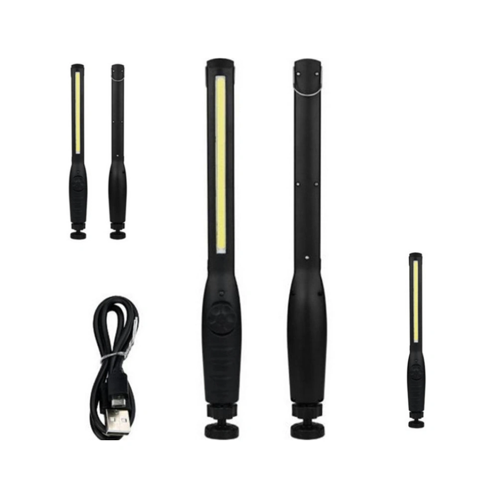 360 Degree Multifunctional USB Rechargeable Flashlight COB Rotatable Car Maintenance Work Light LED Inspection Lamp with Battery (Black)