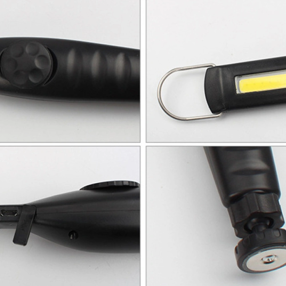 360 Degree Multifunctional USB Rechargeable Flashlight COB Rotatable Car Maintenance Work Light LED Inspection Lamp with Battery (Black)