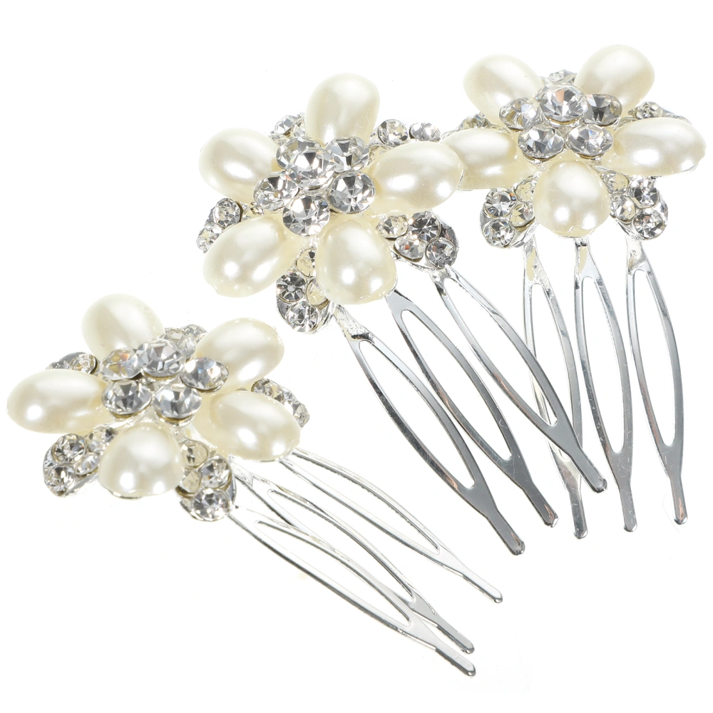 3pcs Bridal Hair Combs Pearl Rhinestone Hair Comb Sparkly Hair Pieces for Wedding