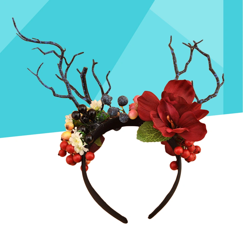 1PC Xmas Hair Simulation Branch Flowers Berries Headband for Christmas Party