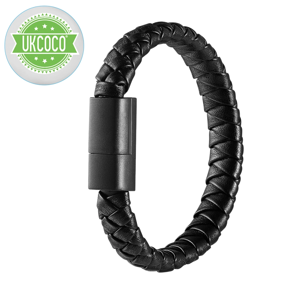 UKCOCO 22cm USB Type C Data Sync Cable Braided Wristband Style Charging Cable (Black)