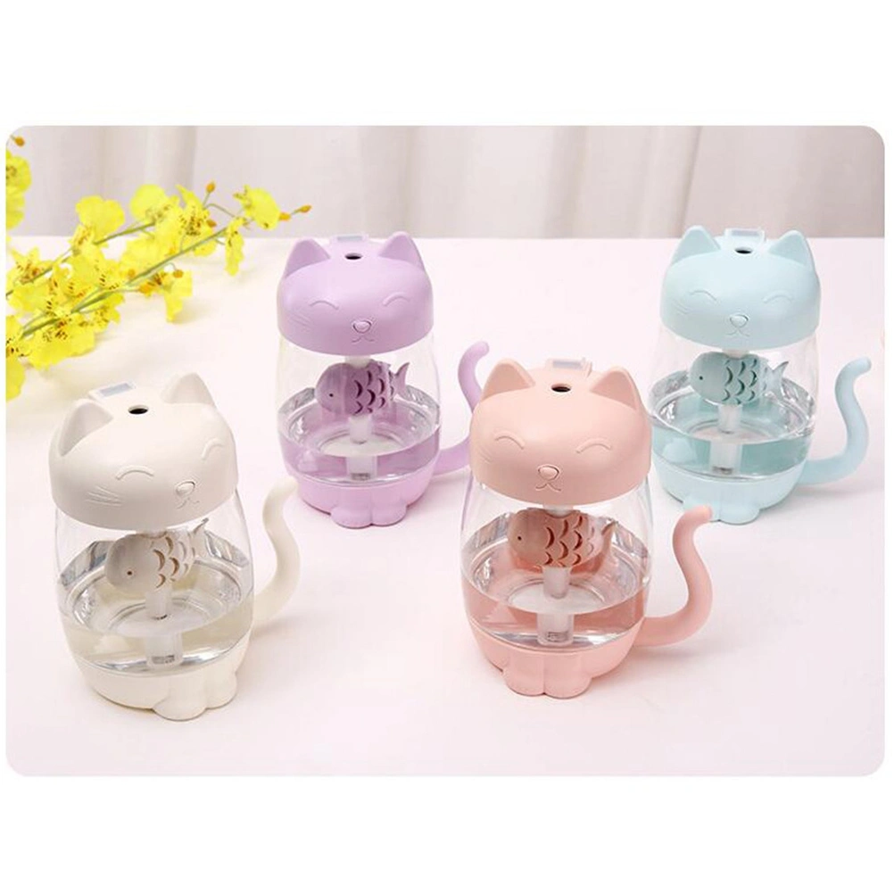 3 In 1 USB Cat Air Humidifier Mini Humidifier Essential Oil Diffuser Purifier Atomizer with LED Light Fan for Home Office Car(Pink)