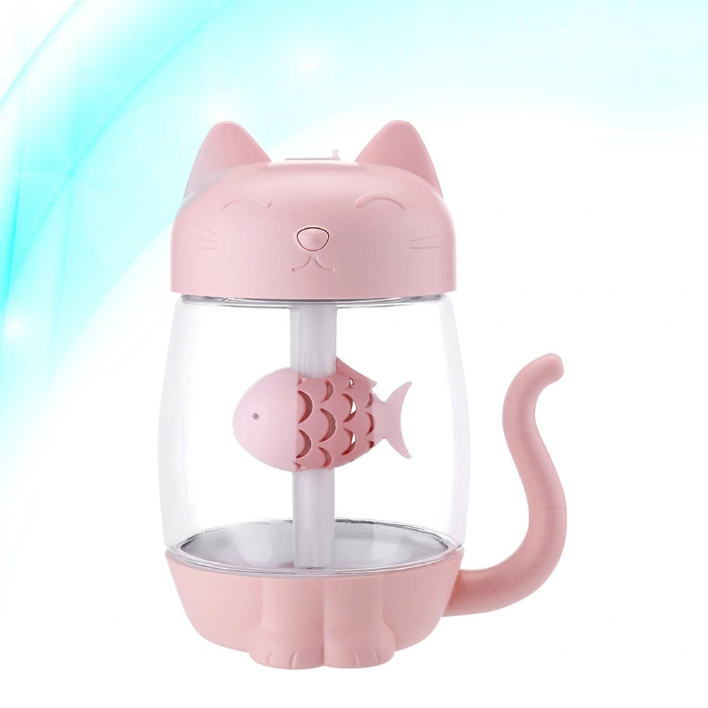 3 In 1 USB Cat Air Humidifier Mini Humidifier Essential Oil Diffuser Purifier Atomizer with LED Light Fan for Home Office Car(Pink)