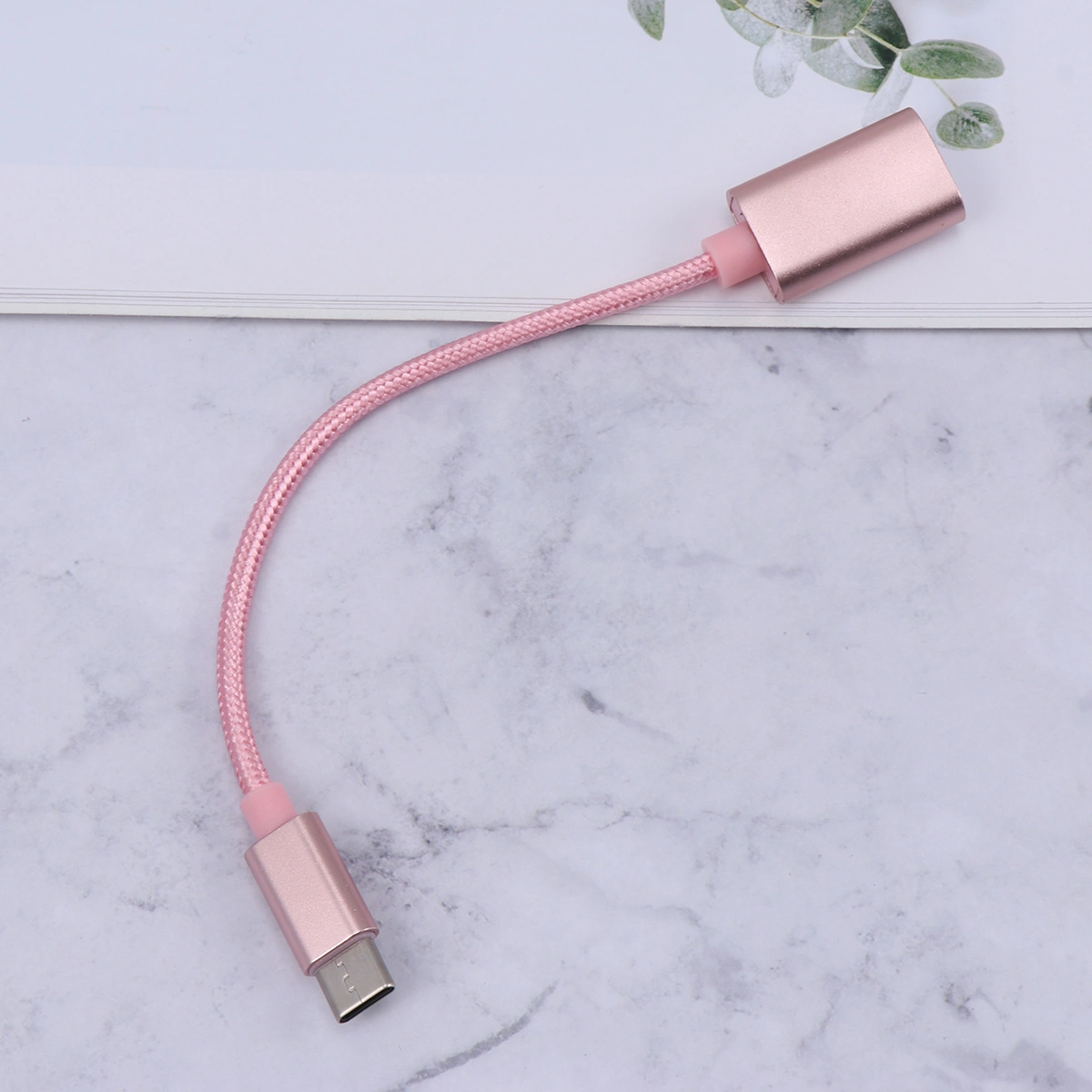 Braided Type-c Male to USB Female Extender Adapter Cable Converter OTG Data Sync Transfer Battery Charger Rose Gold