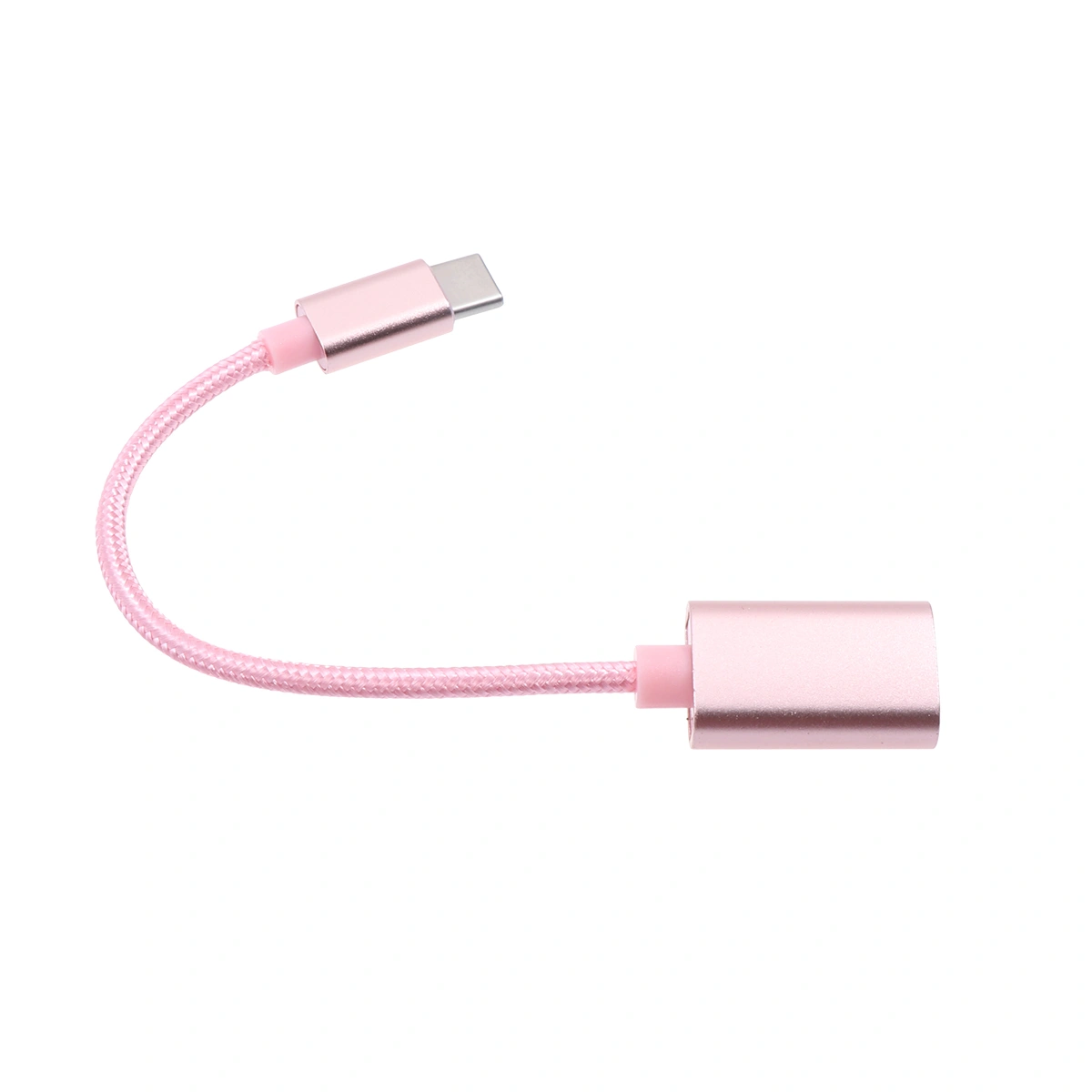 Braided Type-c Male to USB Female Extender Adapter Cable Converter OTG Data Sync Transfer Battery Charger Rose Gold